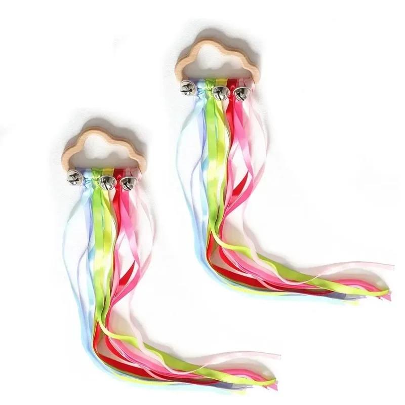 Non-Toxic 2Pcs Kids Outdoor Toy Montessori Style Sensory Toy Running Dance Ribbon Ring Bpa-Free Newborn Upwards Develop Colour Recognition