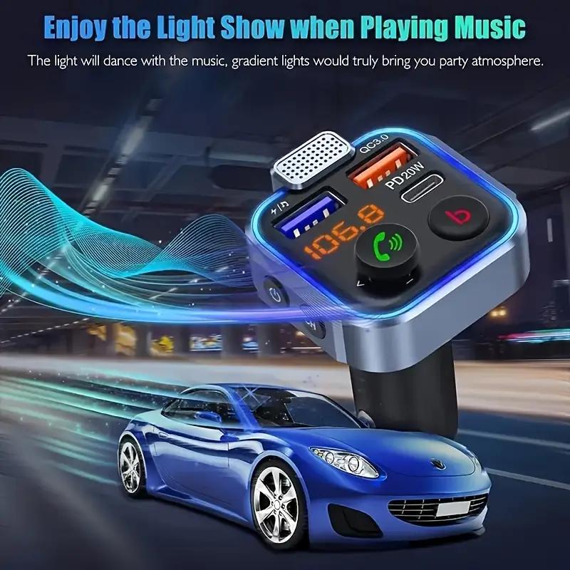 FM Transmitter Car Adapter, Wireless 5.0 Radio Car Kit, Handsfree Call, MP3 Player Receiver HiFi Bass Support U Disk