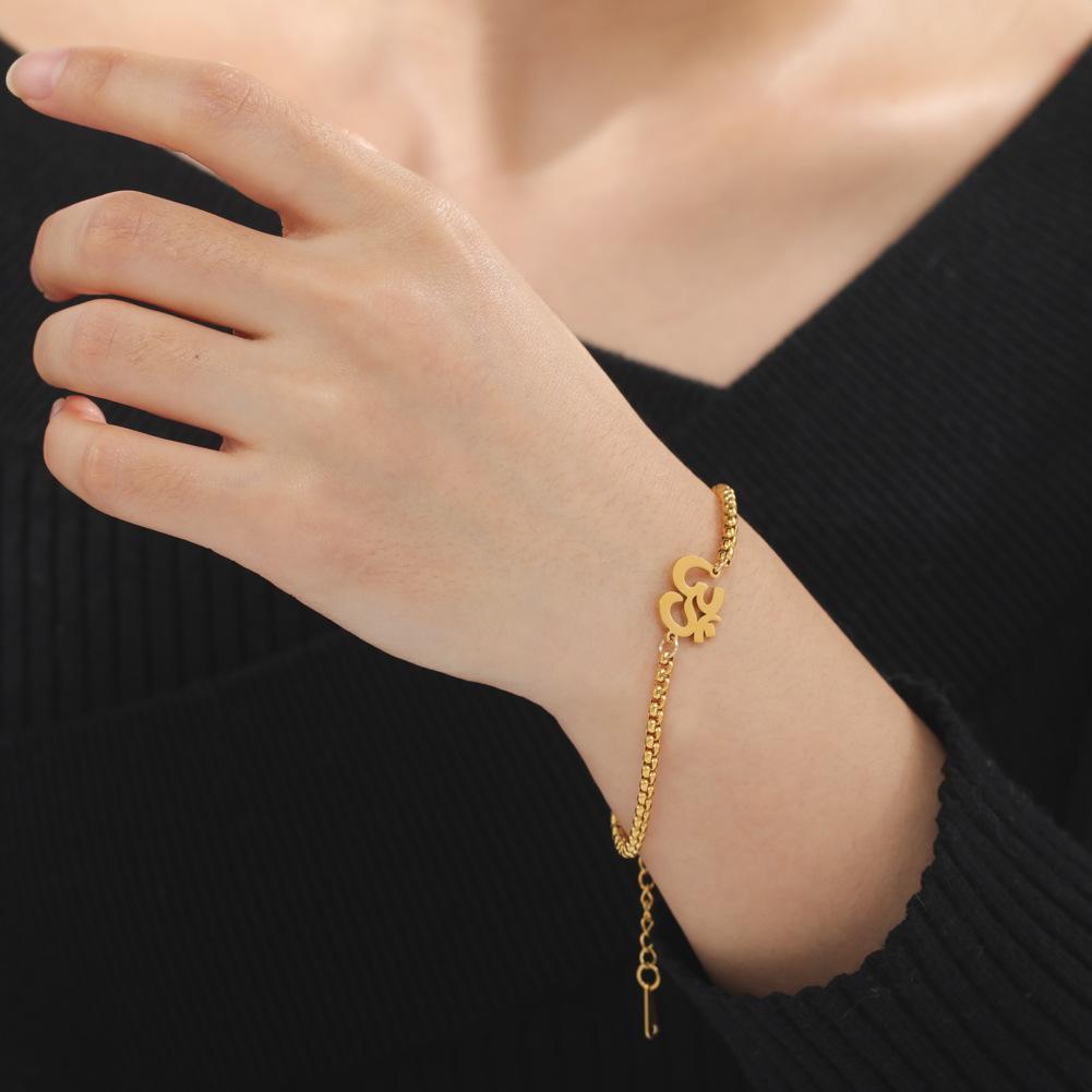 Titanium Steel Gold Plated Yoga OM Symbol Pendant Necklace Box Chain Bracelet Set Fashion Unisex Jewelry