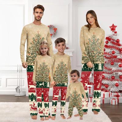 Christmas Print Family Outfit Long Sleeve Top + Pants Set Family Outfit