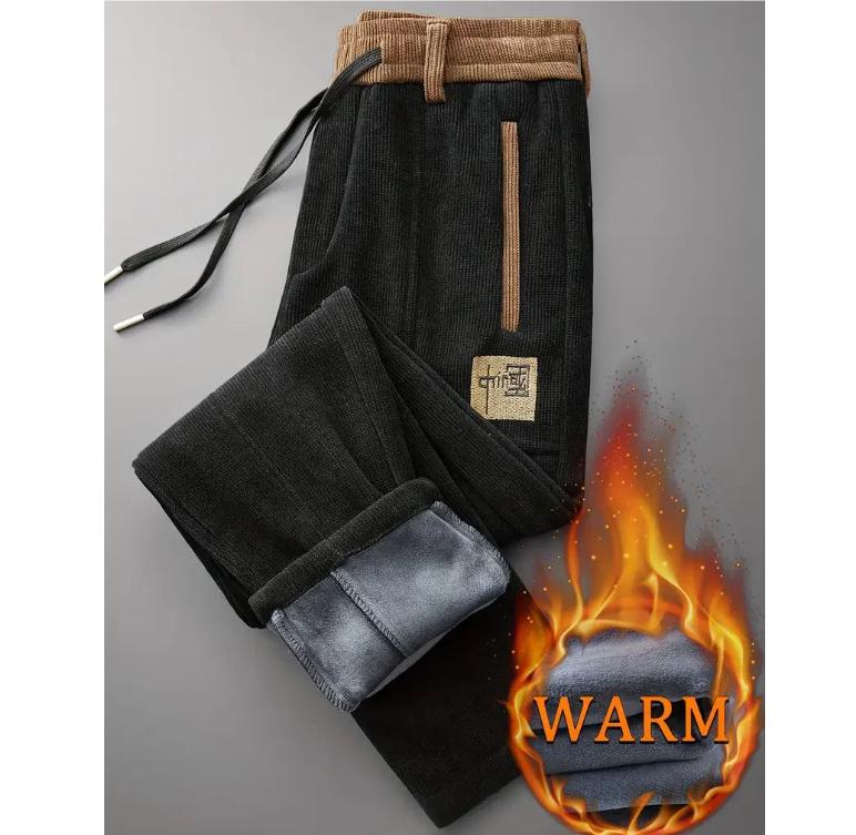 Two-pack of Men's Sports Straight Casual Pants with Extra Velvet and Thickening Elastic Waistband with Drawstring Men Trousers