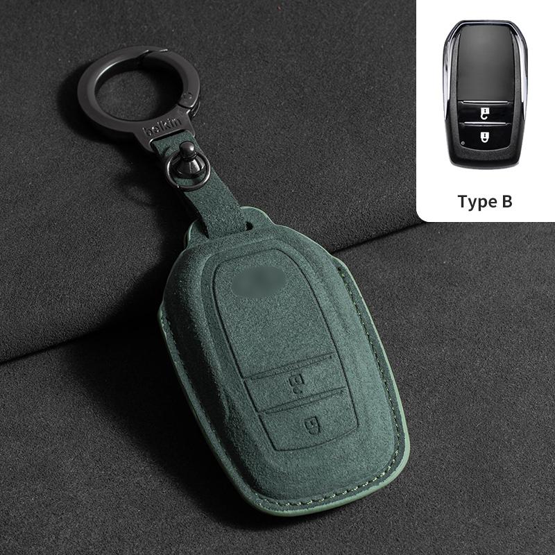 Leather Car Key Case for Toyota Prius Camry Corolla CHR C-HR RAV4 Land Cruiser 2/3 Button Keychain Suede Accessories