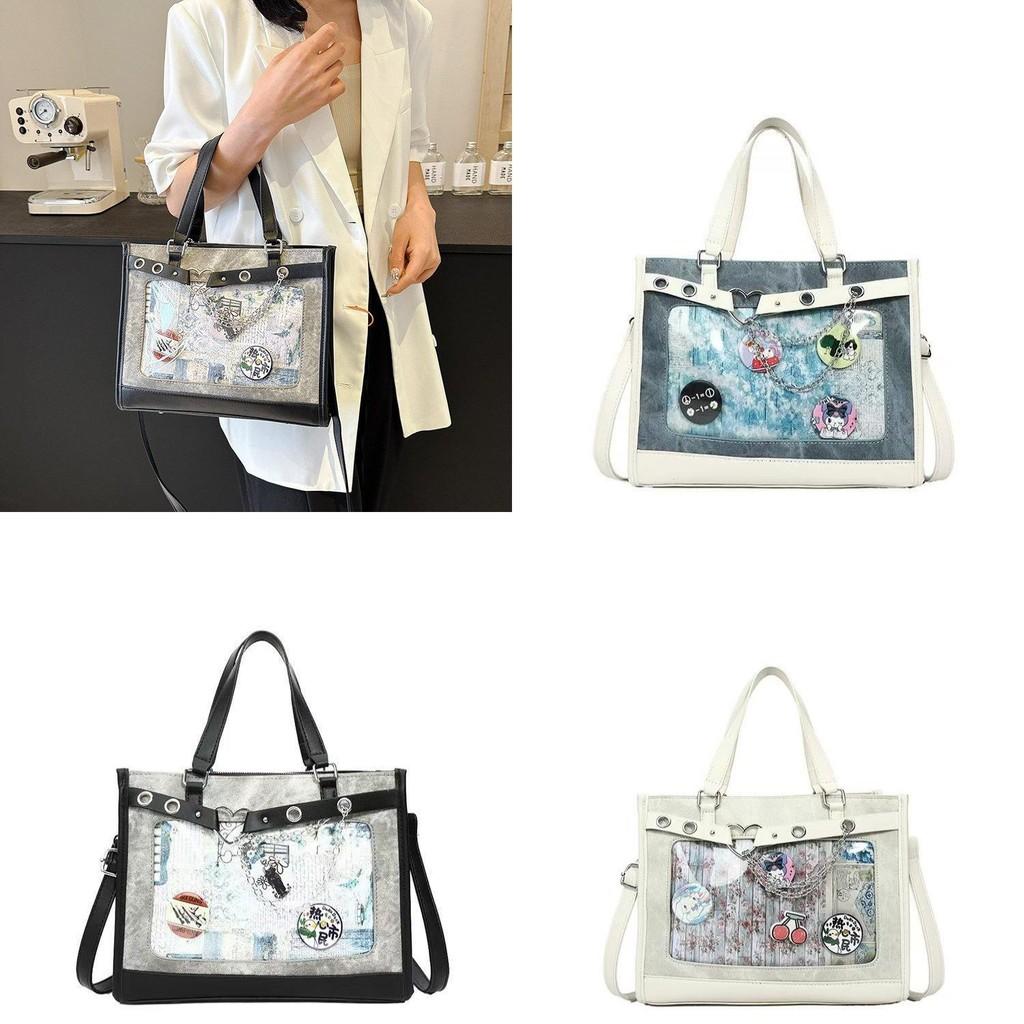 Large Capacity Minimalist Handbag Zipper Pocket Adjustable Straps Teens Travel