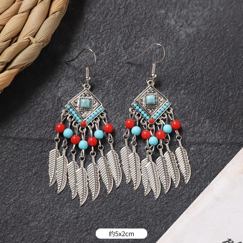 Bohemian earrings retro personality simple long fringed earrings women's high-end vacation style earrings
