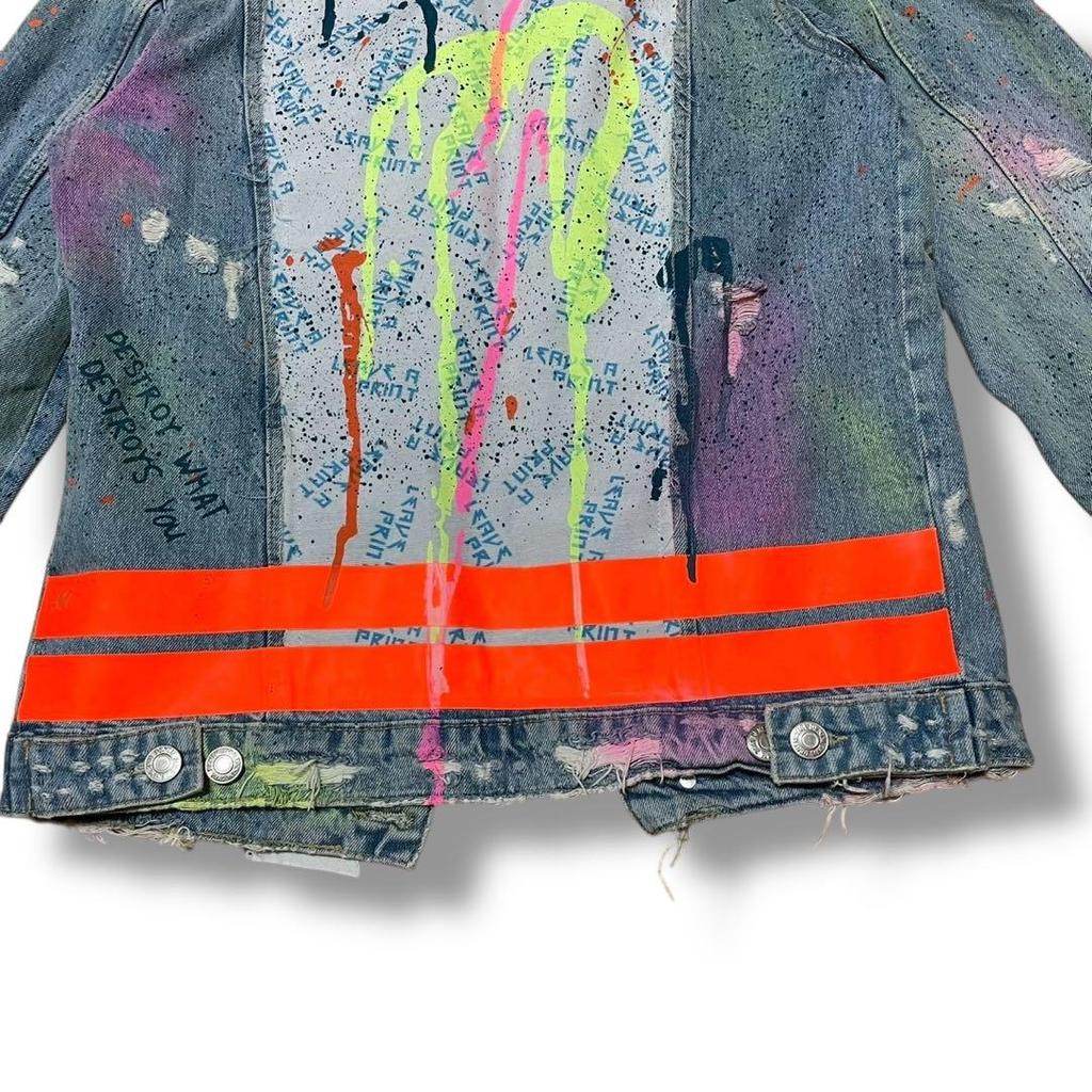 [USED] Classic ZARA colorful painted distressed denim jacket/jacket