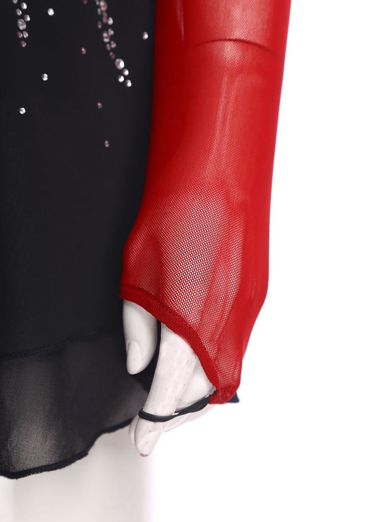 Damen Lyrisches Tanzleotards Kleid Strass Langarm Chiffonrock Body Eiskunstlauf Modernes Kostüm