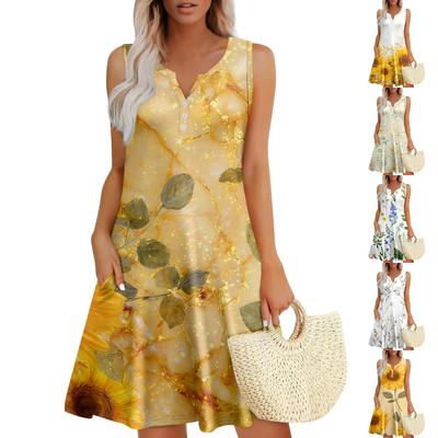 Womens Summer Dresses Loose V Neck Sleeveless Sundresses Dress With Pockets