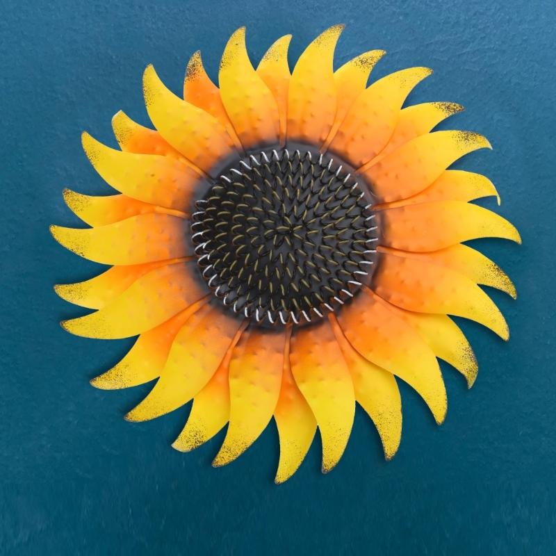 Metal Sunflower Sculpture Wall Art Decor Flower Colorful Crafts Ornament for Home Courtyard Party Decoration Gift