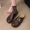 Simple Spring New 2025 Bag Head Matte Half Drag Soft Bottom Soft Surface Low Heel Leather Surface Japanese Outer Wear Slippers Women