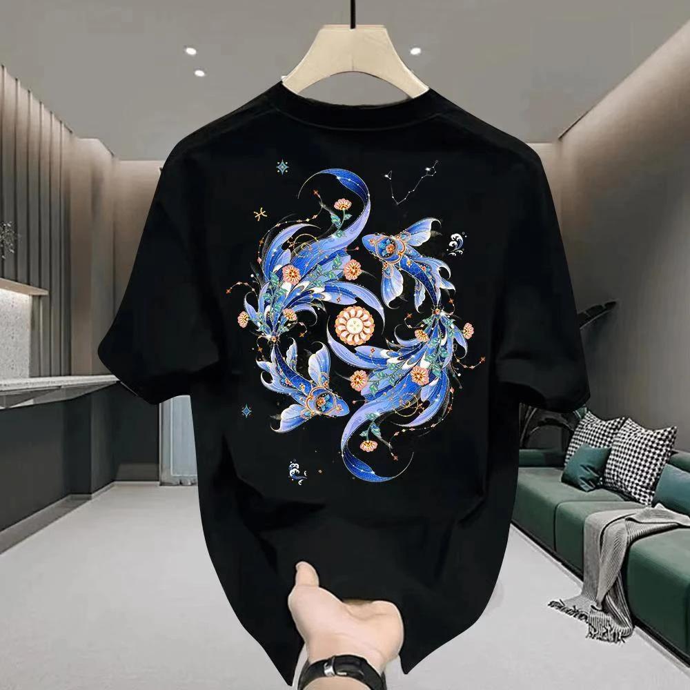 Camiseta estampada de algodón puro de manga corta para hombre de marca moderna Camiseta versátil de cuello redondo para hombre y mujer moderna Hombre