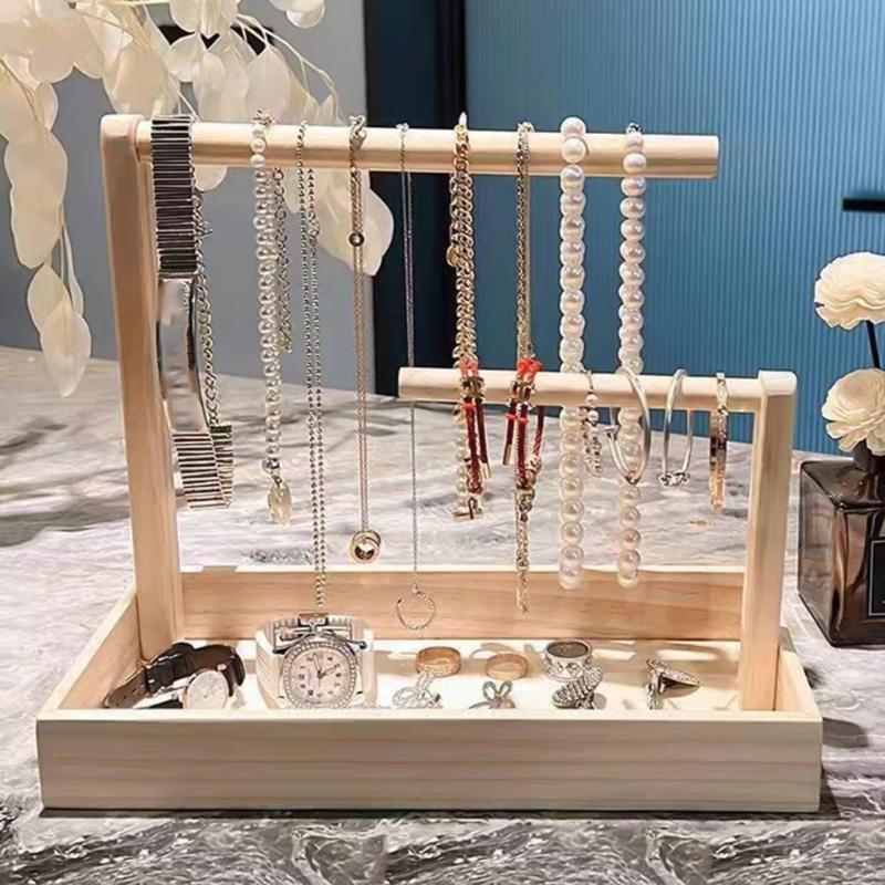 Practical Wood Rack Elegant Jewelry Organizer Accessories Display Stand for Women Girls Jewellery Storage Shelf