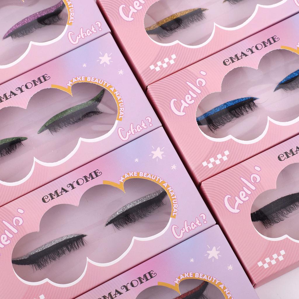 Lazy Self-Adhesive 1 Pair Of Colored Eyeshadow False Eyelashes, Natural Thick Curled Eyelashes