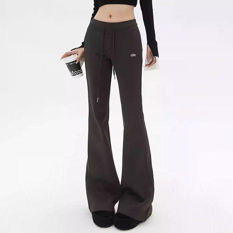 Aloneadv American Sports Wide-Leg Pants Women's Spring & Fall Micro-Pull Yoga Pants Mid-Low Waist Outwear Slim Looking Casual Sweatpants