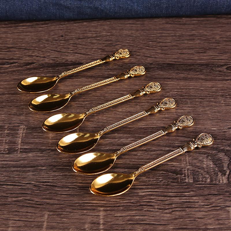 Light luxury fruit fork dessert fruit stick pure copper swan base creative high-end tableware dim sum coffee spoon set