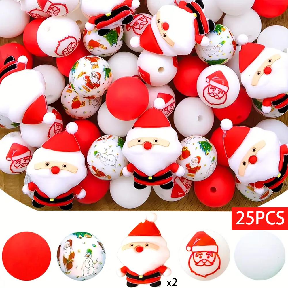 6/32PCS Multi-Size Christmas-Themed Silicone Beads Set, Perfect for DIY Crafting Keychains, Necklaces, Bracelets & More