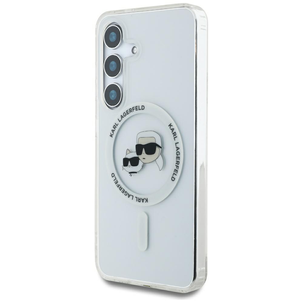 Karl Lagerfeld Case Button Karl & Choupette Heads Printed Logo Magsafe For Samsung Galaxy S25 White