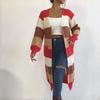 New Knitted Long Robe Cardigan, Striped and Contrasting Thick Sweater