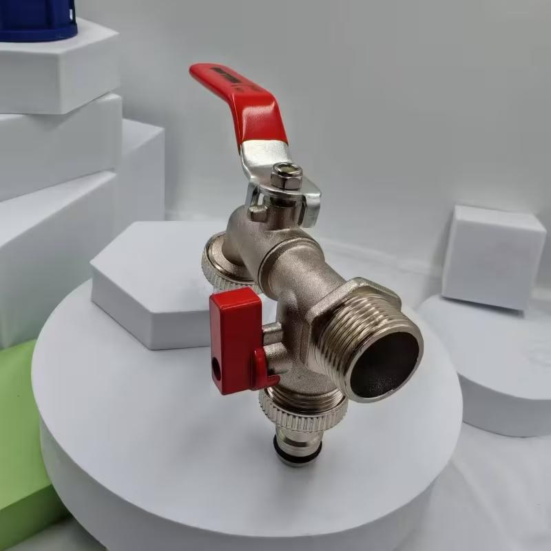 3/4 Inch Zinc Alloy Garden Water Pipe with Red Handle-double Outlet, Including Sealing Ring and Raw Material Belt
