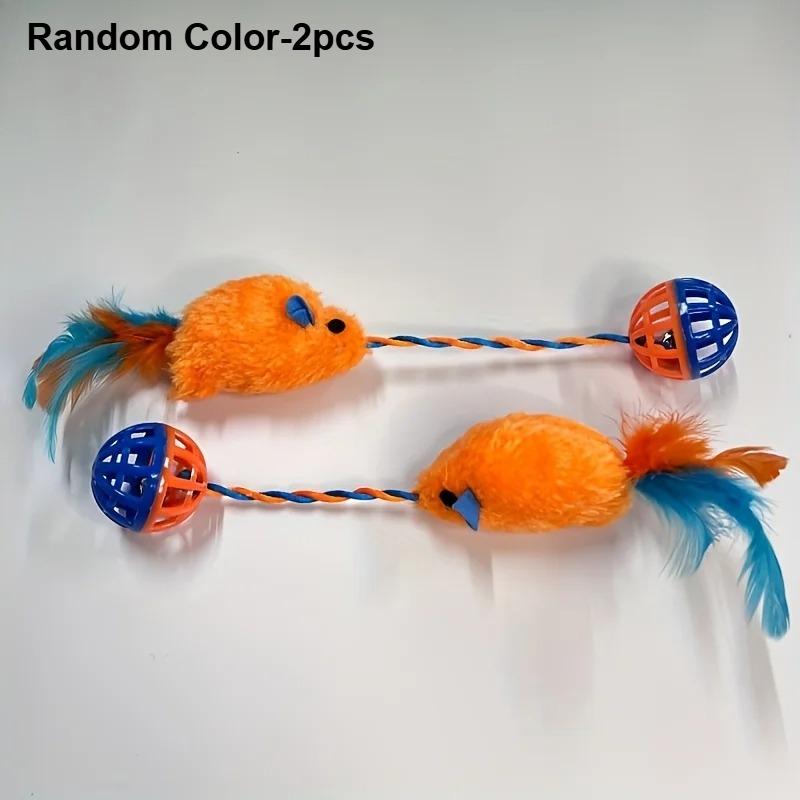 

2pcs Cat Toys Plush Mouse Cat Teasing Toy Balls Plastic Bells Pets Squeaky Toys Training Pet Interactive Toys Cat Supplies
