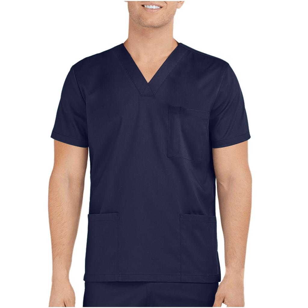 Workwear Men's V-Neck Scrub Tops Mans Clothes Color Tops Short Sleeve