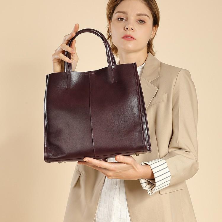 Leather Women's Bags Large Capacity Vertical Square Bags Simple Shoulder Crossbody Handbags Cowhide Women's Bags