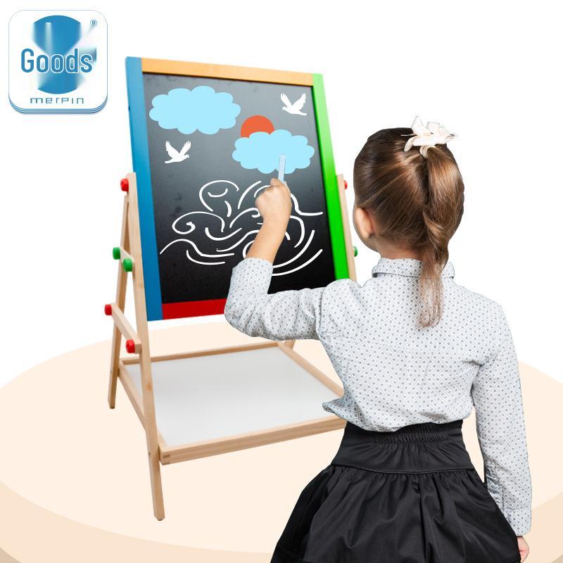 Kids' Double-Sided Magnetic Liftable Wooden Easel - Colorful Art & Drawing Toy