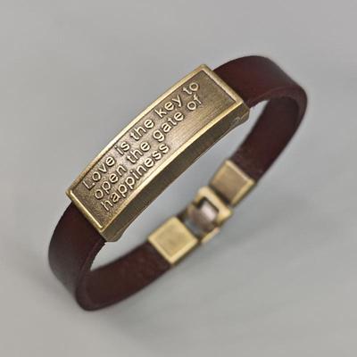 Men's Brown Cowhide Leather Buckle Bracelet - Trendy European & American Style Jewelry Accessory