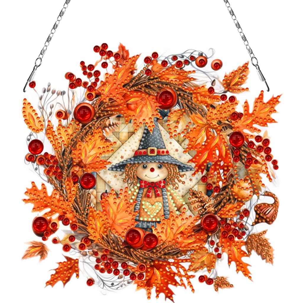 Fall Theme 2D Flat DIY Special Shape Rhinestone Diamond Art Window Pendants Diamond Painting Set DIY Home Decor Hanging Charm