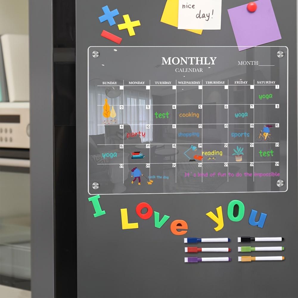Magnetic Acrylic Dry-Erase Calendar-Clear Planner for Fridge, Ideal Kitchen Organizer for Home & Office with Marker Pen Included