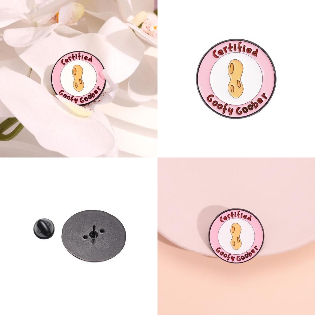 Adorable Pink Cartoon Geometric Letter Certified Brooch With Creative Peanut Pattern Charm