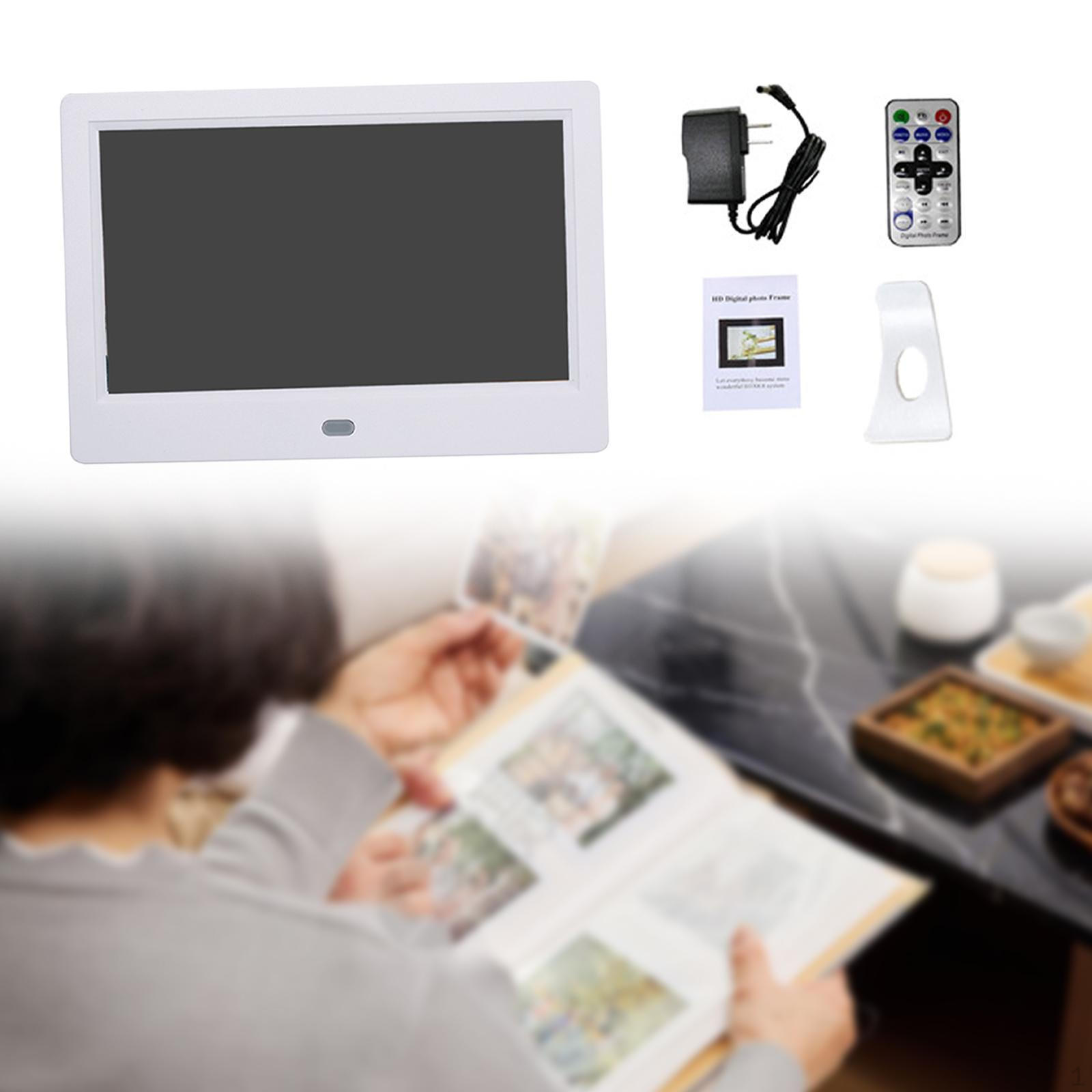 

7-дюймовая цифровая фоторамка с музыкой и календарем, видеоплеер для украшения дома белый