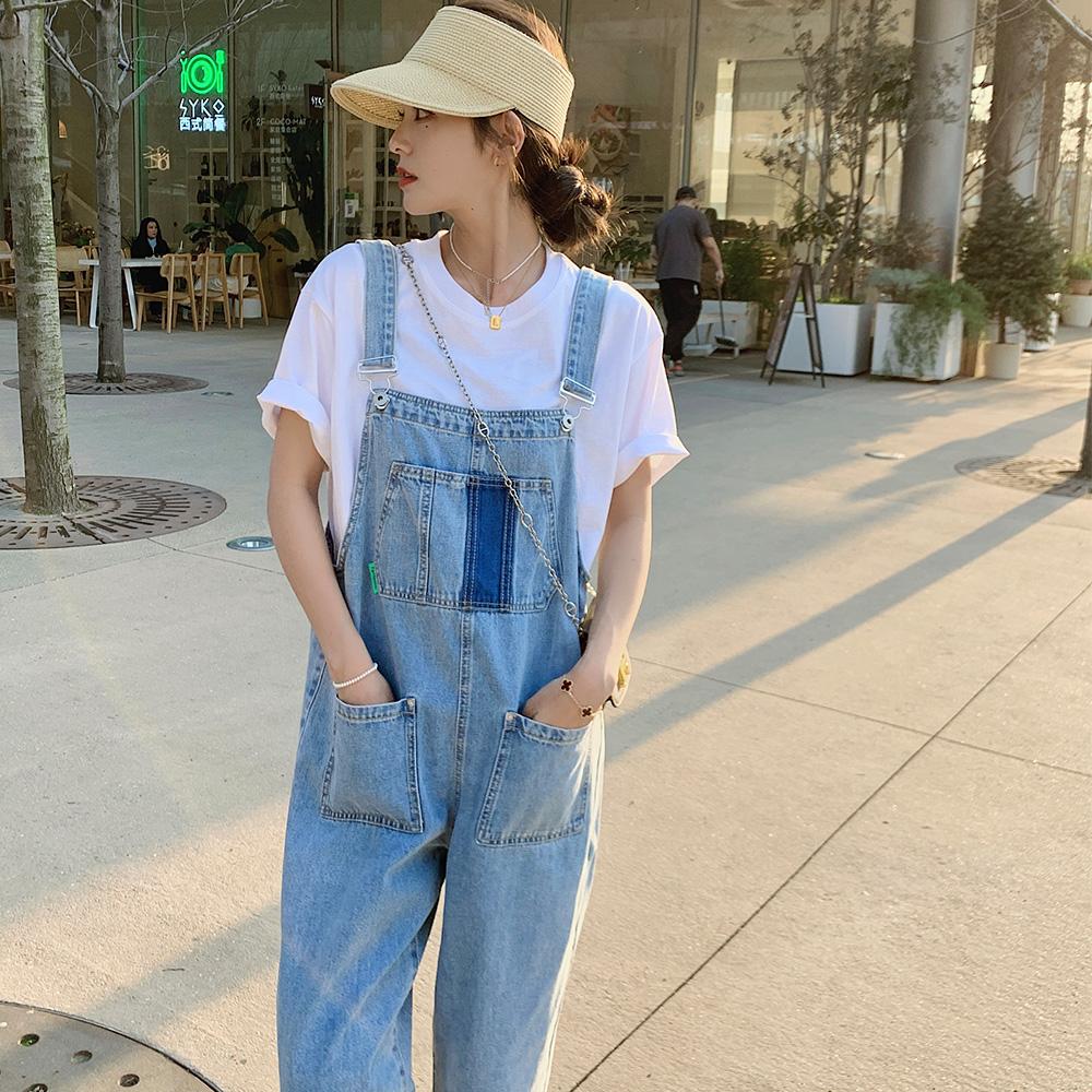 Women’s Denim Overalls, Loose Fit Wide-Leg Casual Style with Adjustable Straps and Large Pockets