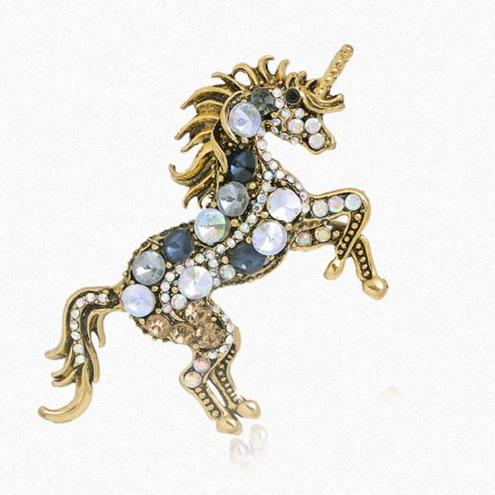 Retro Unicorn Brooch Rhinestones Inlaid Unicorn Lapel Pin Artistic Unicorn Brooch Pin Men Women Outfit Accessory for Clothes Scarves Bags Hats