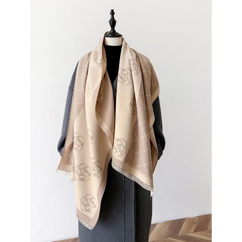 Scarf Fashion Flower Print Women's Faux Wool Wrap Head Shawl Autumn and Winter Warm Gift, Scarf Women's Winter Cashmere