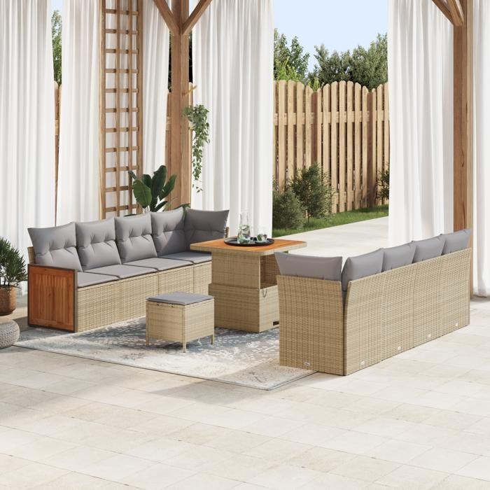 11 pièces de canapé de jardin beige poly rotin 3363277