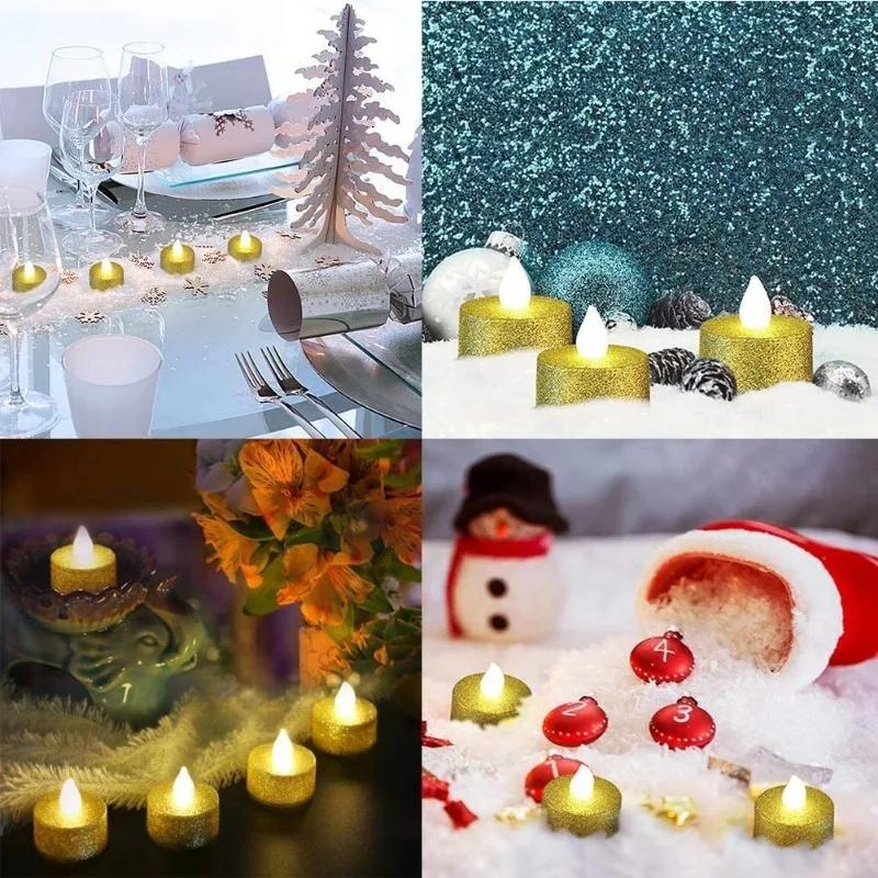 12/6/3/1Pcs Glitter LED Candles Battery Operated Tea Light Flameless Electric Candles Xmas Wedding Party Decorations Table Lamp
