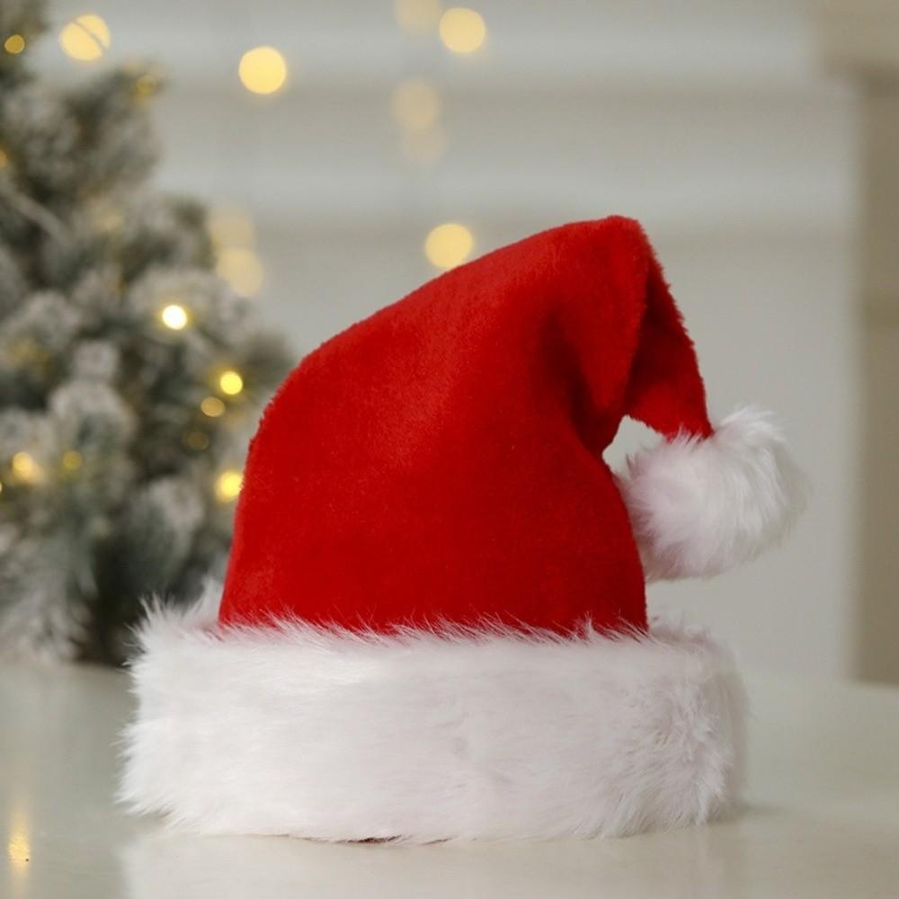with Pompom Fur Xmas Cap Plush Santa Claus Hat Fashion Plush Christmas Hat  Cosplay Supplies