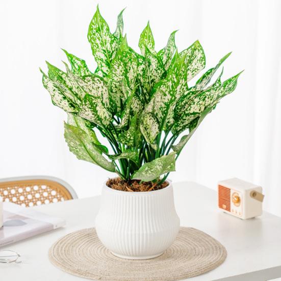 Automatic Water-absorbing Flowerpot with Vertical Grain Texture White Nordic Style Flower Pot for Home Decor