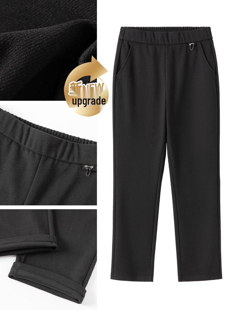 Plus Size Fleece-Lined Black High Waist Pants for Women - Stretchy, Casual, Perfect for Autumn and Winter. Ideal for Middle-Aged and Elderly Ladies.