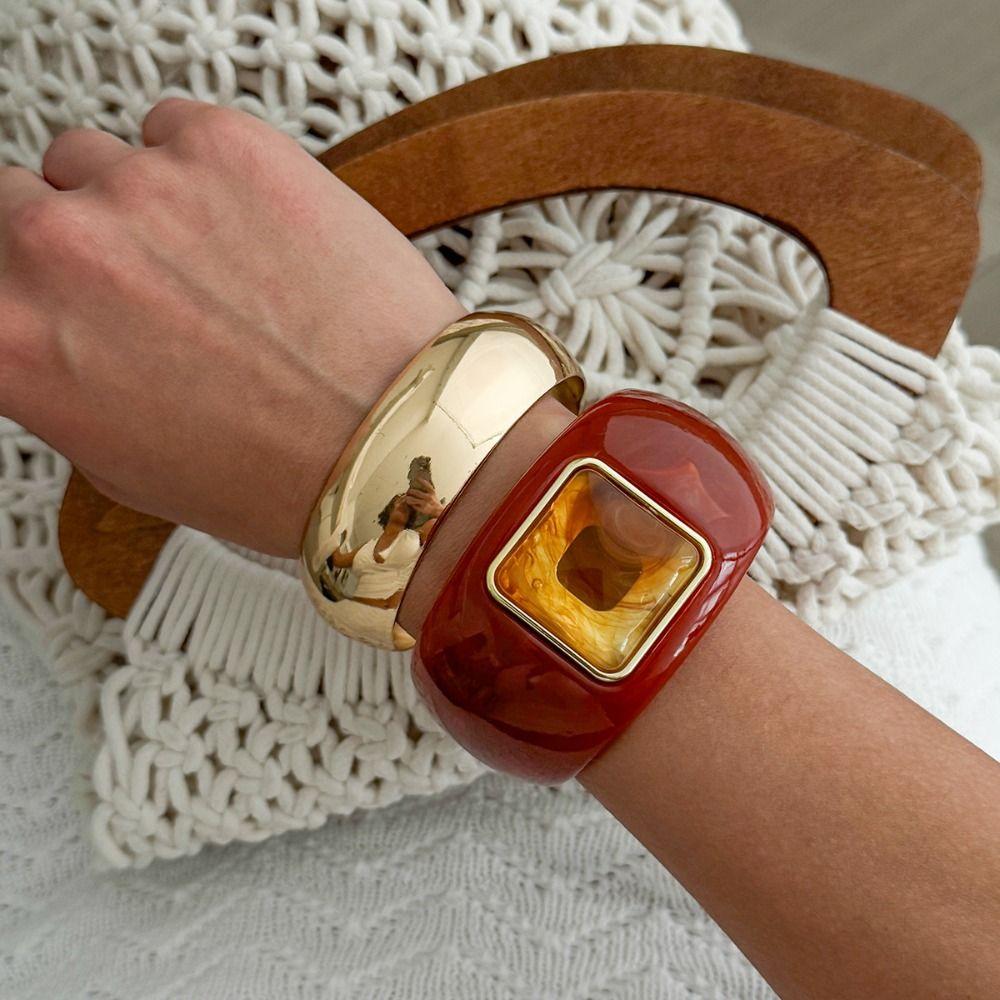 Bohemian Irregular Wide Bracelet Geometric Retro Hand Ring Unique Acrylic Bangle Gift