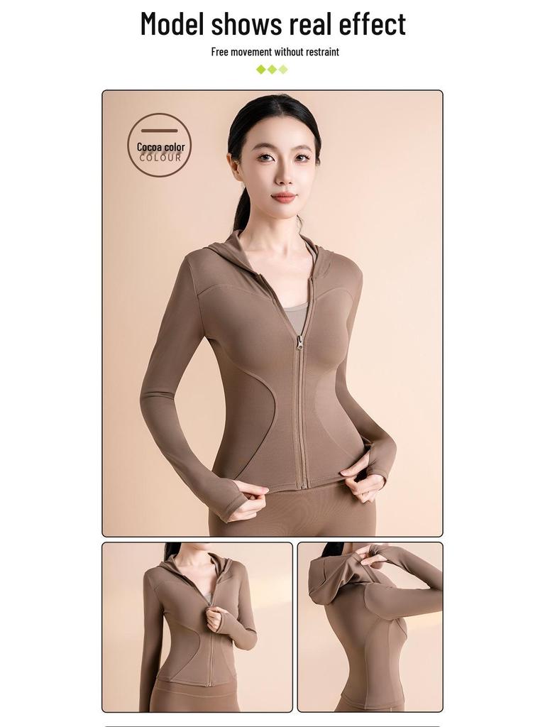 Hochelastischer Slim Kapuzen-Yoga-Cardigan - Winddichte Fitnessjacke zum Laufen, Radfahren und Yoga