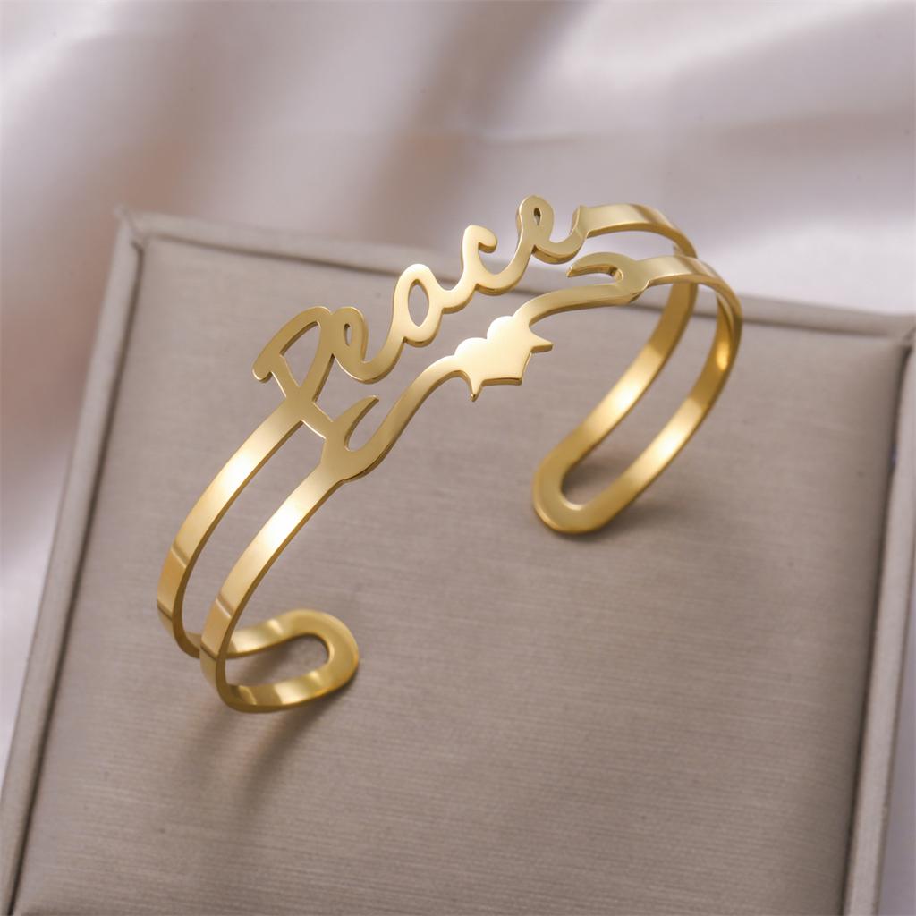 Fashion Peace Letter Bracelet Stainless Steel Hollow Adjustable Cuff Bangle for Women Men Jewelry Gifts