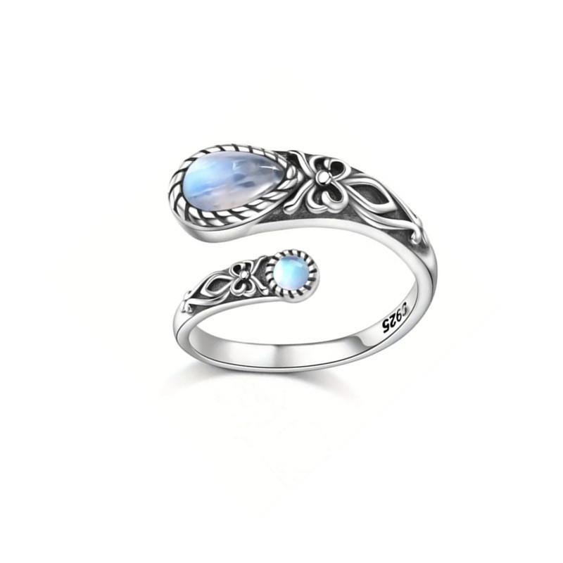 Vintage böhmischer Mondsteinring mit verstellbarem Löffel-Schleifenring