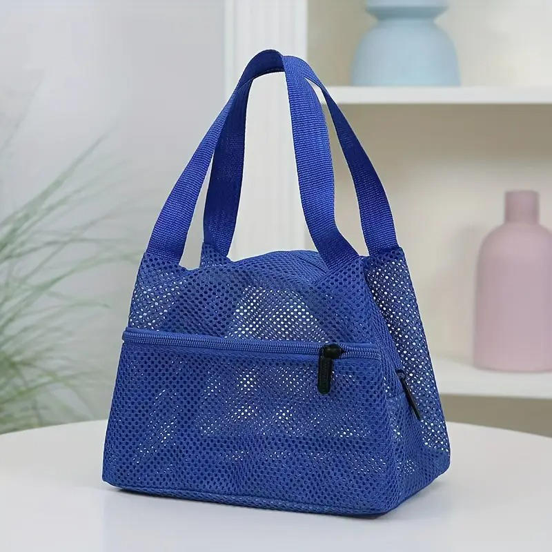 1Pcs Mesh Tote Bag Stylish Mesh Tote Bag Handbag Makeup Pouch Toiletry Bag Swim Storage Bag Suitable For Beach Vacation Cosmetic Bag