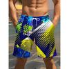 Men's stylish printed beach shorts, geometric 3D print, - Casual polyester drawstring waist, lightweight and comfortable in summer