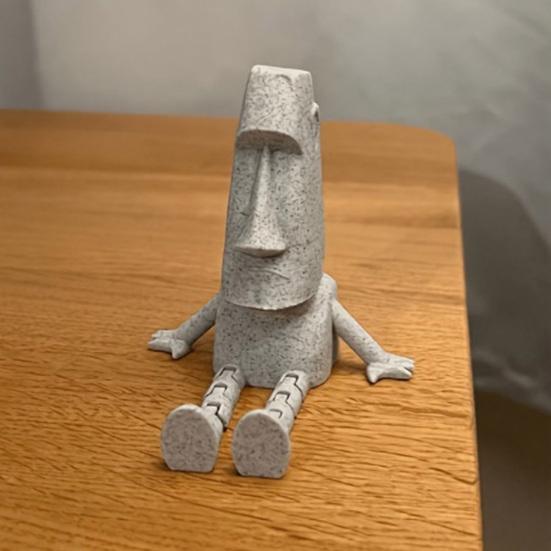 DYS 3D Printed Articulated Moai Statue Ornament, Movable Joints Figurine, Stable Stone Texture Sculpture for Desktop Living Room Study Decor Gift