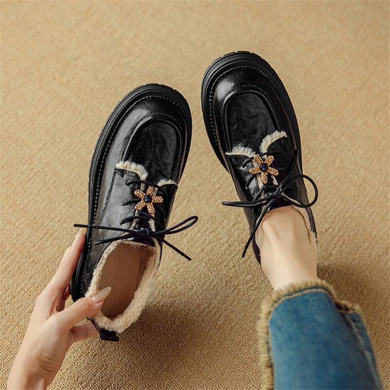 Fashion New Spring Autumn Genuine Leather Women Pumps Shoes for Women Fashion Round Toe Lace Loafers Shoes Zaptos Mujer Deep Mouth Shoes