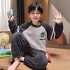Kids' Cute Cartoon Jacquard Coral Fleece Pajamas – Warm Winter Home Wear for Boys
