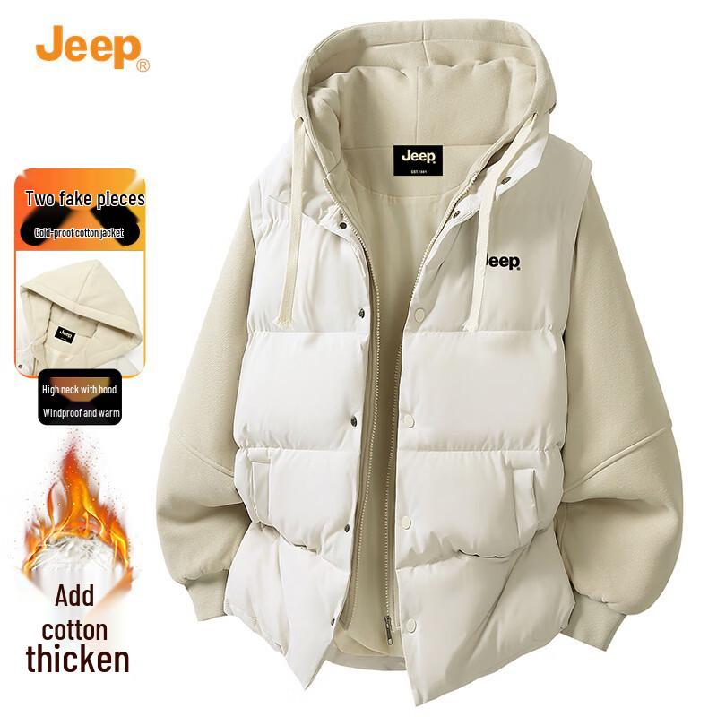 Jeep Men's Hooded Faux Two-Piece Casual Jacket