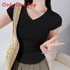 Cotton Short Sleeve T Shirt For Women With Pleated Design For Spring Summer Casual Wear